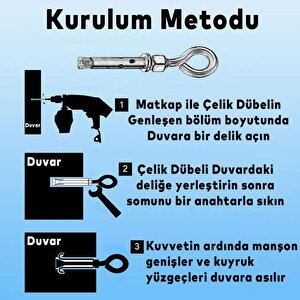 Salıncak Hamak Box Torbası Tavan Asma Aparatı Salıncağı Çelik Dübel + Karabina Kanca Takımı 2'li Set