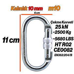 Oval Kilitli Karabina 10 Mm Kanca Paslanmaz Çelik Kilit Tırmanma Kamp Ekipman Tırmanış Kilidi 5 Adet