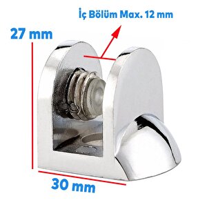 Metal Cam Raf Tutucu Cam Etejer Tırnak Lüx Menteşesi Krom Metal Vidalı 12 Mm (4 Adet)