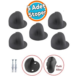 Kapı Stoperi Silikonlu Yarımay Tamponu Vidalı Metal Kapı Stopu Durdurucu Tutucu Mat Siyah (5 Adet)