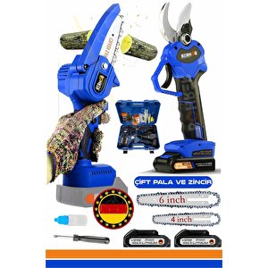 Böhr 2'li Set 58vf Şarjlı Çift Akülü 25mm Budama Makası Ve 10 Cm Budama Testere Makinesi