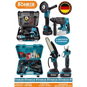 Alman 4 Akülü 2 Şarjlı Kömürsüz V598 5ah Profesyonel 4 Makine Kombo Set ,blue Tek Çanta
