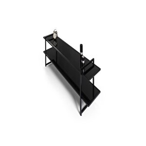 Zuma Metal Siyah Camlı Tv Sehpası