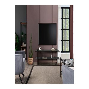 Zuma Metal Siyah Camlı Tv Sehpası