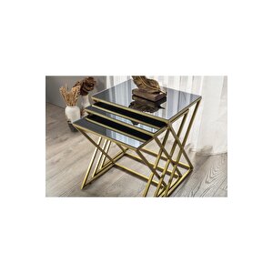 Venedik Metal Gold Füme Cam Aynalı Zigon Sehpa