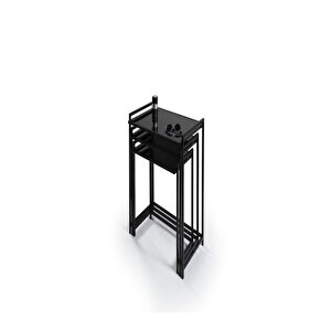 Zuma Metal Ayaklı Siyah Camlı 3lü Zigon Sehpa
