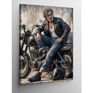 Kanvas Tablo Motorcu Adam 100x140 cm