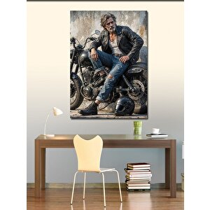 Kanvas Tablo Motorcu Adam 100x140 cm