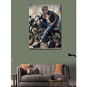 Kanvas Tablo Motorcu Adam 100x140 cm