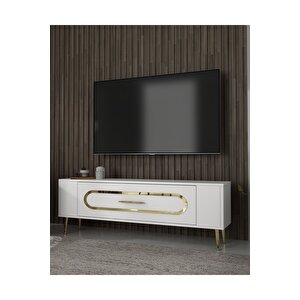 Retrop3dh Tv Sehpasi Beyaz Altın Beyaz gold