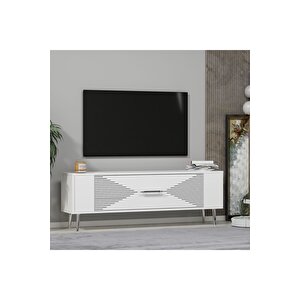 Retrol1dh Tv Sehpası Beyaz Gümüş Beyaz-Gümüş