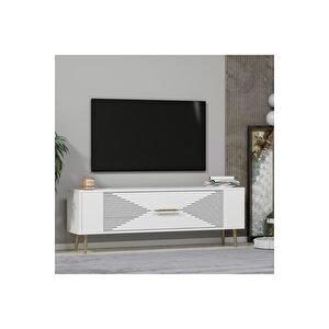 Retrol1dh Tv Sehpasi Beyaz Altın Beyaz gold