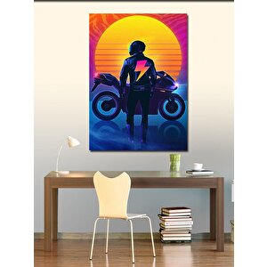 Kanvas Tablo Gün Batımındaki Motorcu 50x70 cm