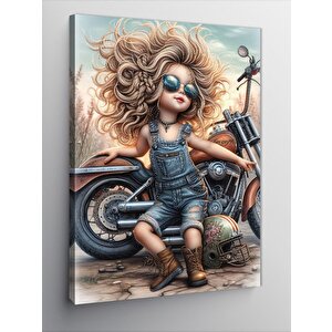 Kanvas Tablo Chopper Motor Ve Küçük Kız 50x70 cm
