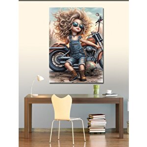 Kanvas Tablo Chopper Motor Ve Küçük Kız 50x70 cm