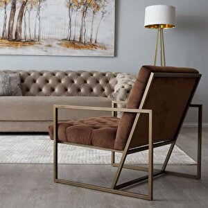 Mery İskandinav Modern Gold Metal Berjer Tekli Koltuk Ofis Ev Oturma Odası Cafe