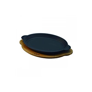Oval Kulplu Ve Ahşap Altlıklı Fajita Tavası 18x24 Cm