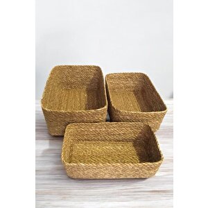 Hasır 3’lü Düzenleyici Dekoratif Sepet Organizer Dikdörtgen Pnl-ph39 C-1-1-100