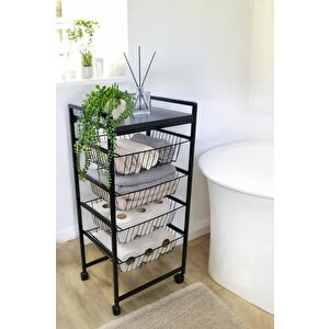Metal 4 Katlı Çekmeceli Banyo Düzenleyici Organizer Havluluk Mrs-018 9040 1-1-369