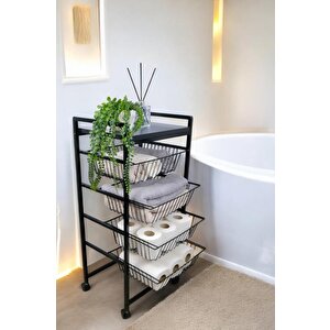 Metal 4 Katlı Çekmeceli Banyo Düzenleyici Organizer Havluluk Mrs-018 9040 1-1-369