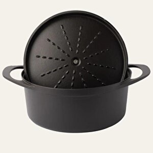 Potart 24 Cm Yuvarlak Döküm Tencere Mat Siyah
