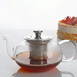 Kendinden Süzgeçli Cam Demlik - 1000 Ml Çaydanlık Demliği Silver