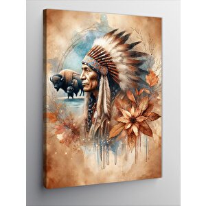 Kanvas Tablo Kızılderili Adam Ve Bizonlar 70x100 cm