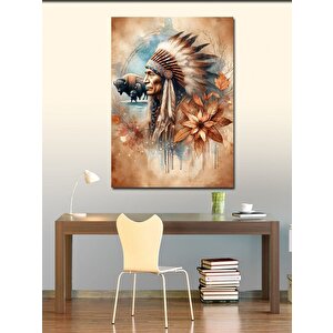 Kanvas Tablo Kızılderili Adam Ve Bizonlar 70x100 cm