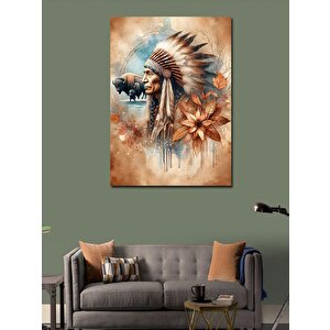 Kanvas Tablo Kızılderili Adam Ve Bizonlar 70x100 cm