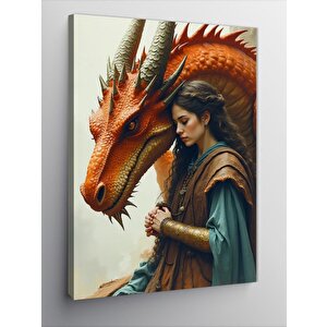Kanvas Tablo Ejderha Ve Kadın 70x100 cm