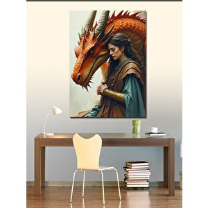 Kanvas Tablo Ejderha Ve Kadın 70x100 cm