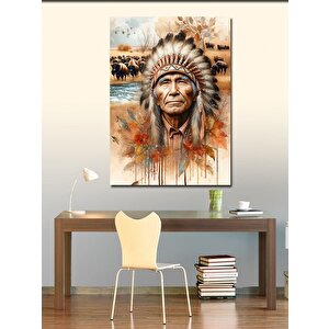 Kanvas Tablo Kızılderili Adam Ve Bizonlar 70x100 cm
