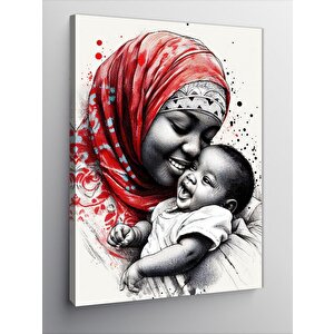 Kanvas Tablo Afrikalı Kadın Ve Çocuğu 100x140 cm