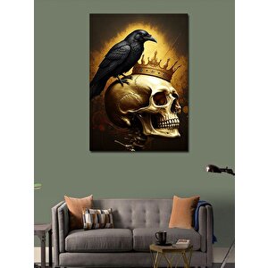 Kanvas Tablo Taçlı Kurukafa Ve Karga 50x70 cm