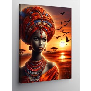Kanvas Tablo Afrikalı Kadın Ve Afrika 100x140 cm