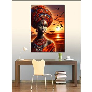 Kanvas Tablo Afrikalı Kadın Ve Afrika 100x140 cm