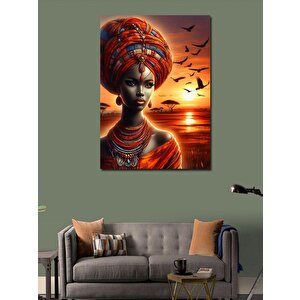 Kanvas Tablo Afrikalı Kadın Ve Afrika 50x70 cm