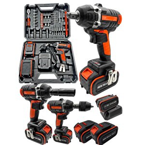 Moonshop Darbeli Kömürsüz Motor Çift Akülü Şarjlı Somun Bijon Sıkma Sökme Makinası Matkap Uçlu...