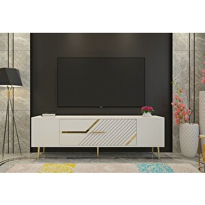 Dekolp5ct Tv Sehpasi Beyaz-Altın Beyaz-Altın
