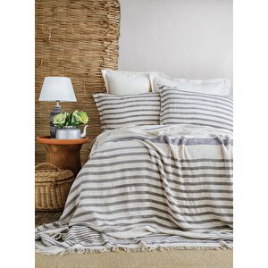 Çi̇ft Ki̇şi̇li̇k Keten Yatak Örtüsü Set Brulee Gray - Yatak Ortusu