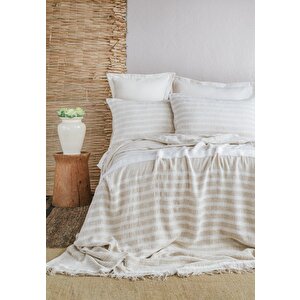 Çi̇ft Ki̇şi̇li̇k Keten Yatak Örtüsü Set Brulee White - Yatak Ortusu