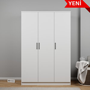 Kardelen Serisi 120 Cm Mat Beyaz 3 Kapılı 5 Raflı Elbise Dolabı - Gardırop Seti