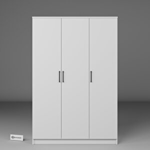 Kardelen Serisi 120 Cm Mat Beyaz 3 Kapılı 5 Raflı Elbise Dolabı - Gardırop Seti