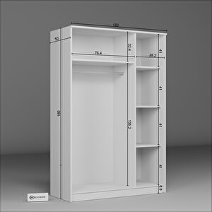 Kardelen Serisi 120 Cm Mat Beyaz 3 Kapılı 5 Raflı Elbise Dolabı - Gardırop Seti