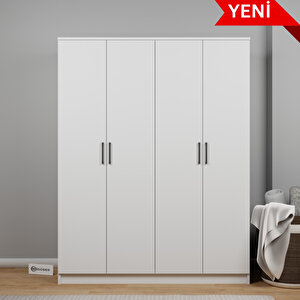 Kardelen Serisi 140 Cm Mat Beyaz 4 Kapılı 5 Raflı Elbise Dolabı