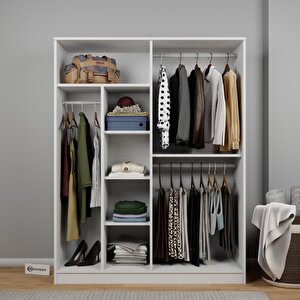 Kardelen Serisi 140 Cm Mat Beyaz 4 Kapılı 5 Raflı Elbise Dolabı