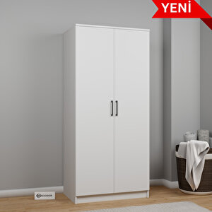 Kardelen Serisi 80 Cm Mat Beyaz 2 Kapılı 4 Raflı Elbise Dolabı