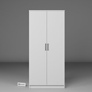 Kardelen Serisi 80 Cm Mat Beyaz 2 Kapılı 4 Raflı Elbise Dolabı