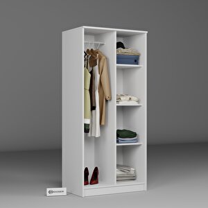 Kardelen Serisi 80 Cm Mat Beyaz 2 Kapılı 4 Raflı Elbise Dolabı