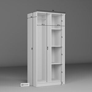 Kardelen Serisi 80 Cm Mat Beyaz 2 Kapılı 4 Raflı Elbise Dolabı